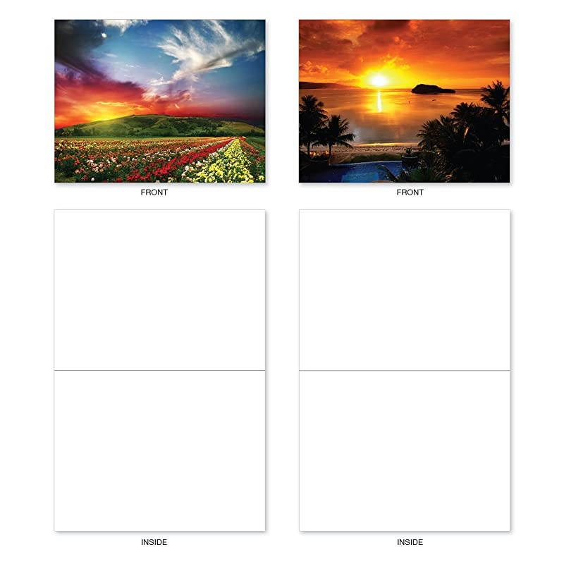 Sun Settings 10 Assorted Note Cards Blank 4 x 512 Inch Assorted Scenic Landscapes Sunset Cards Boxed M1740BN