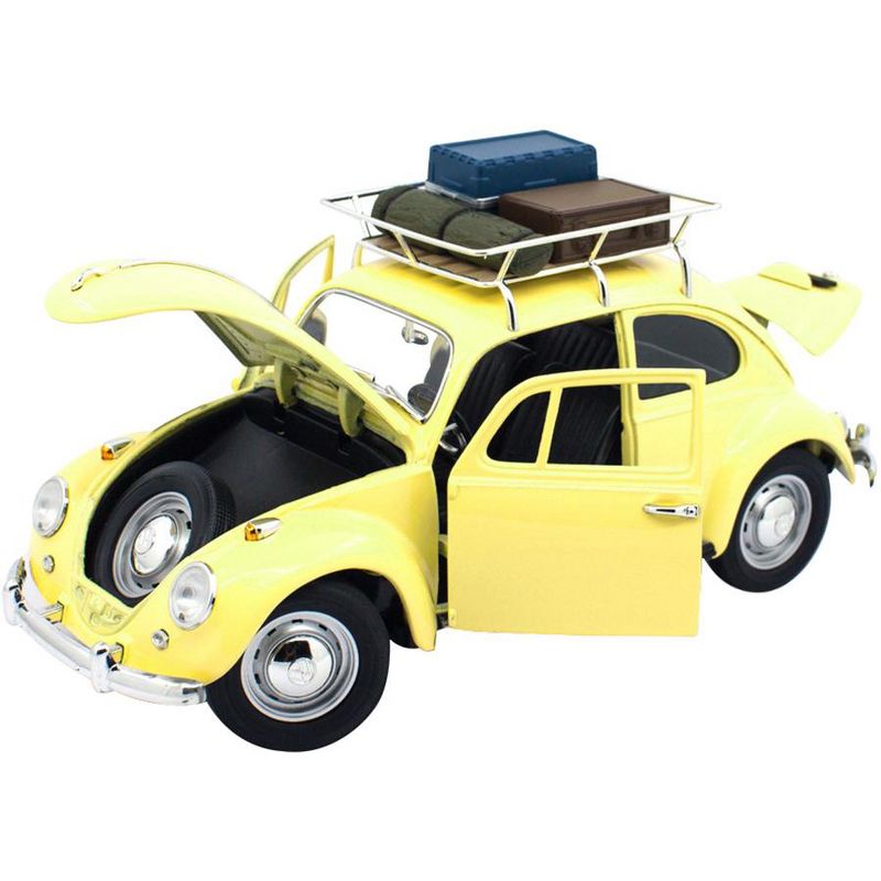 1967 Volkswagen Beetle with Roof Rack and Luggage Yellow 1/18 Diecast Model Car by Road Signature