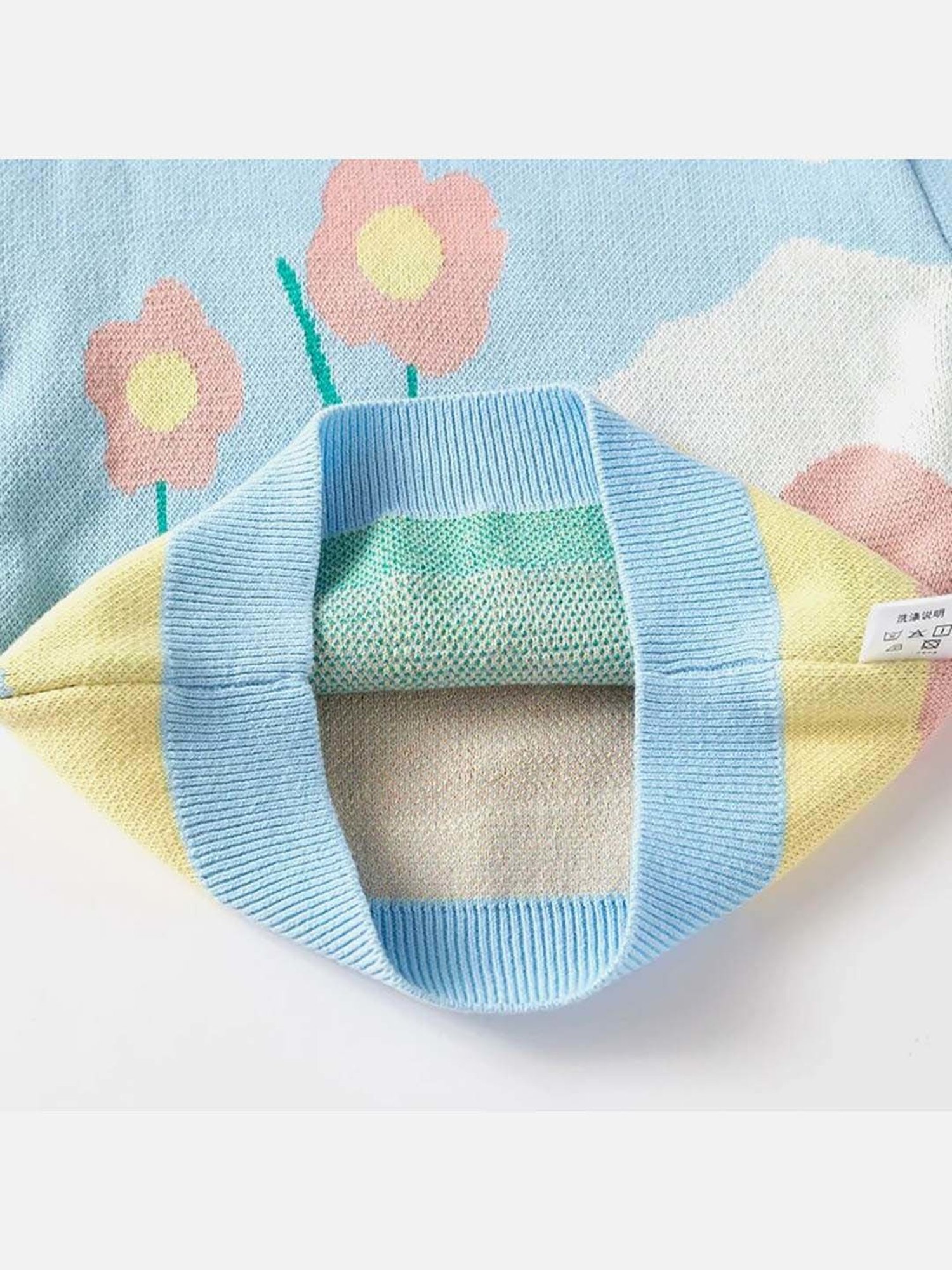 Little Surprise Box Kids Blue & Pink Floral Print Full Sleeves Sweater