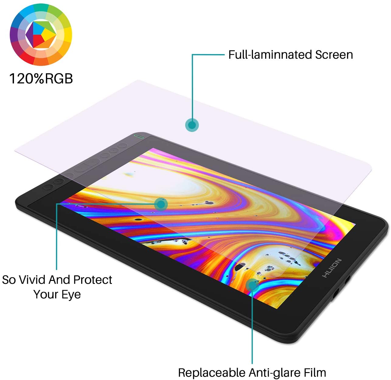 HUION 2021 Kamvas 16 Graphic Drawing Tablet with Screen Full-Laminated, Battery-Free Stylus, Tilt Function 8192 Pen Pressure and 10 Shortcut Keys, Stand Included-15.6 Inch