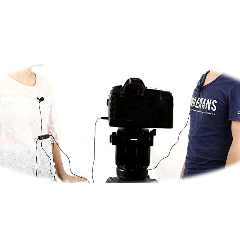 LV20 Dual Lavalier Microphone - Clip-on Omnidirectional Condenser Interview Microphone Set for Cameras, Camcorders, and Recorders
