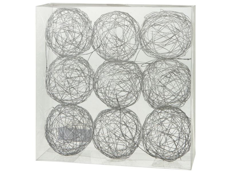 Ganz Pack of 9 Tell A Story Contemporary Silver Woven Metal Wire Christmas Ball Ornaments 3"