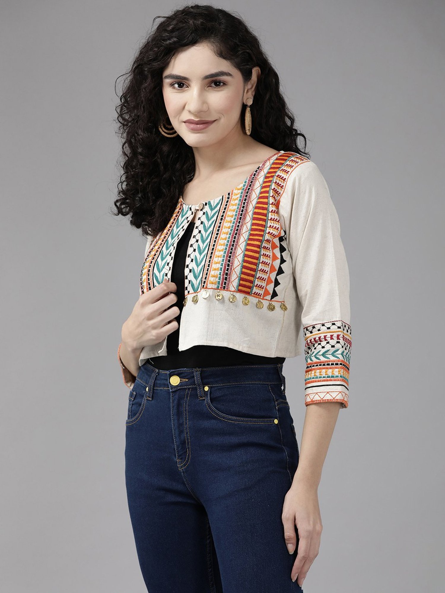 Aarika Beige Cotton Embroidered Ethnic Jacket