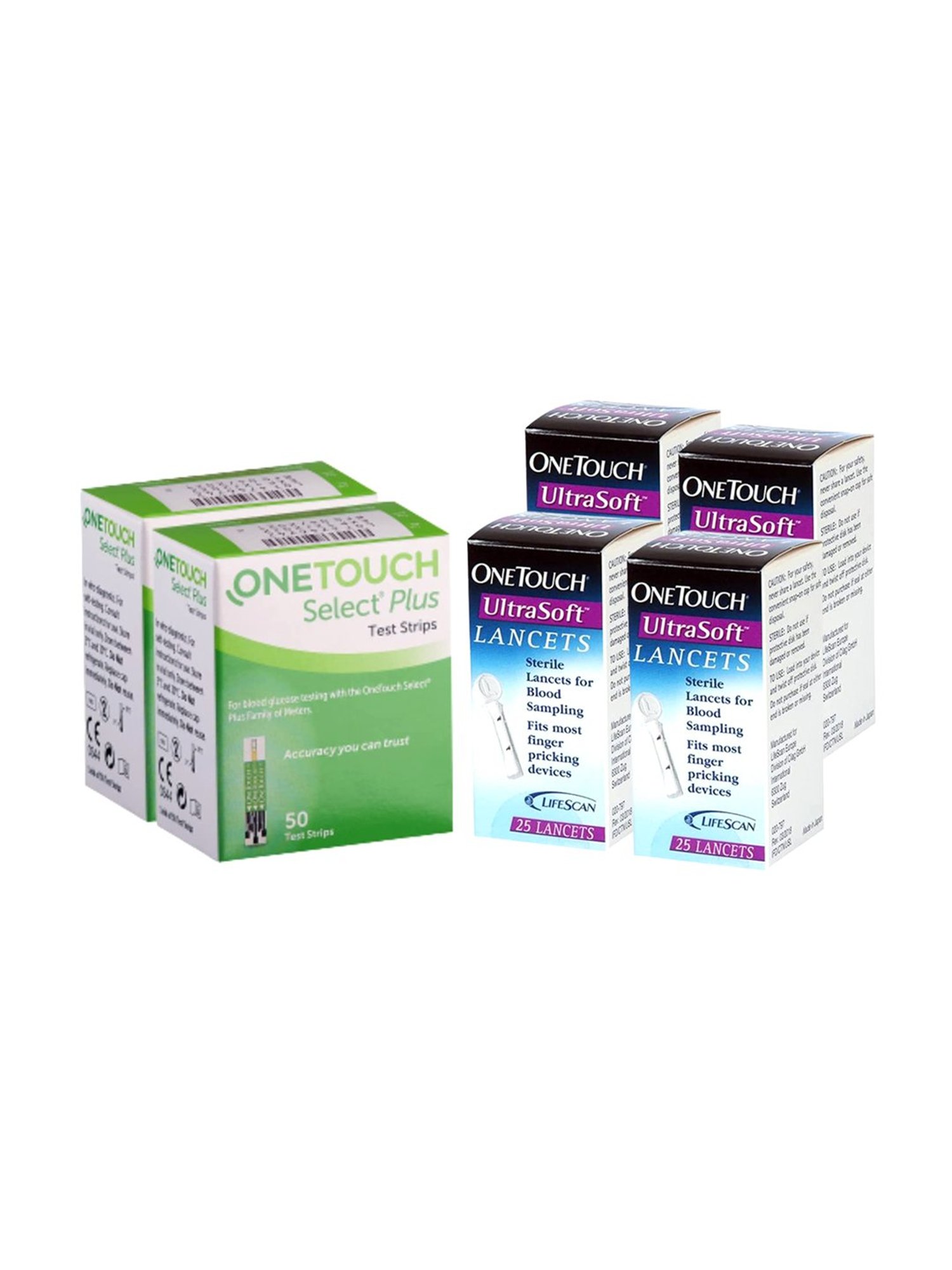 OneTouch Select Plus Test Strips | Pack of 100 Strips with 100 OneTouch UltraSoft Lancets