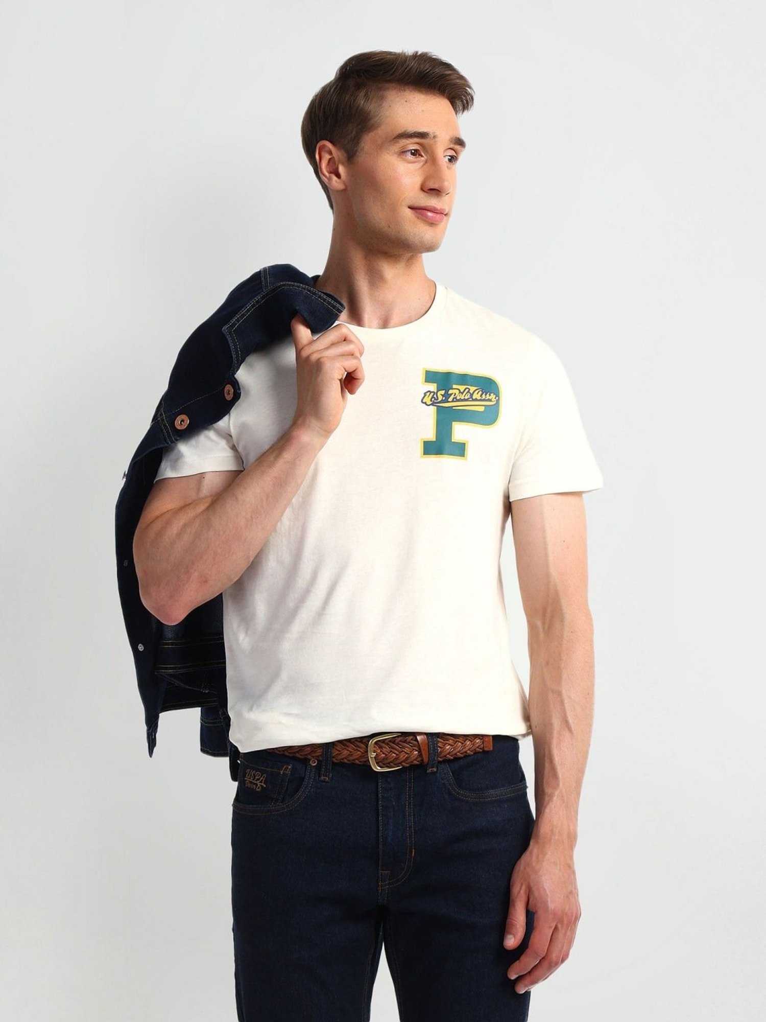 U.S. Polo Assn. White Cotton Slim Fit Printed T-Shirt