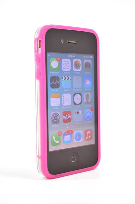 Pink  Glow in the Dark  Rubber Edge iPhone 4 and 4s Plastic Cell Phone Cover Case with Free Stylus
