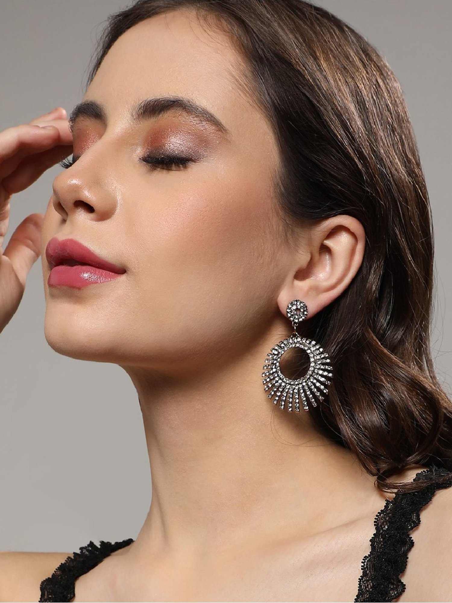 Sohi Women's Hollow Circular Drop Earrings  Chalice Silver