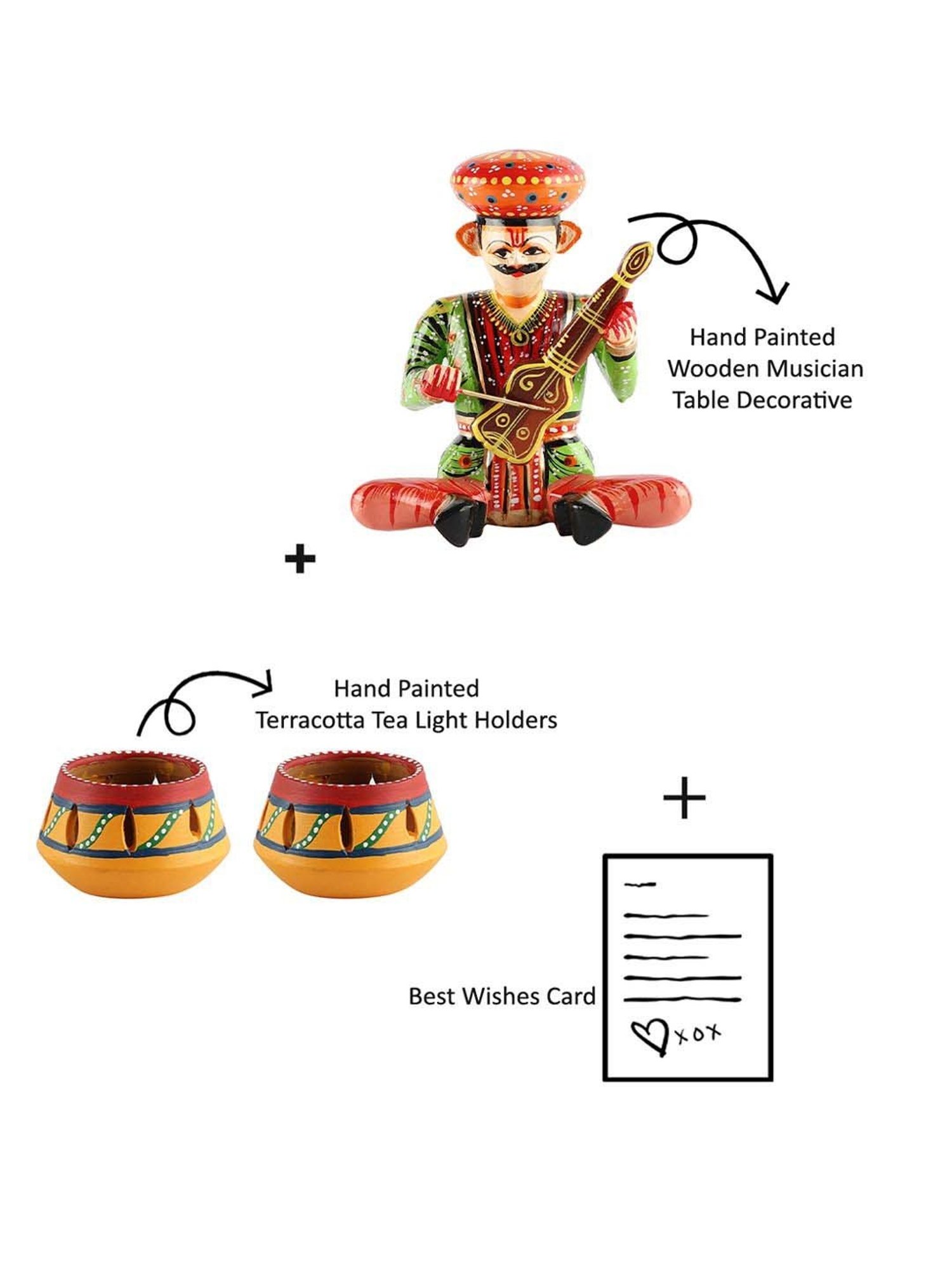 VarEesha Upahaar Multicolor Wood Rajasthani Musician Showpiece with 2 Tea Light Holders