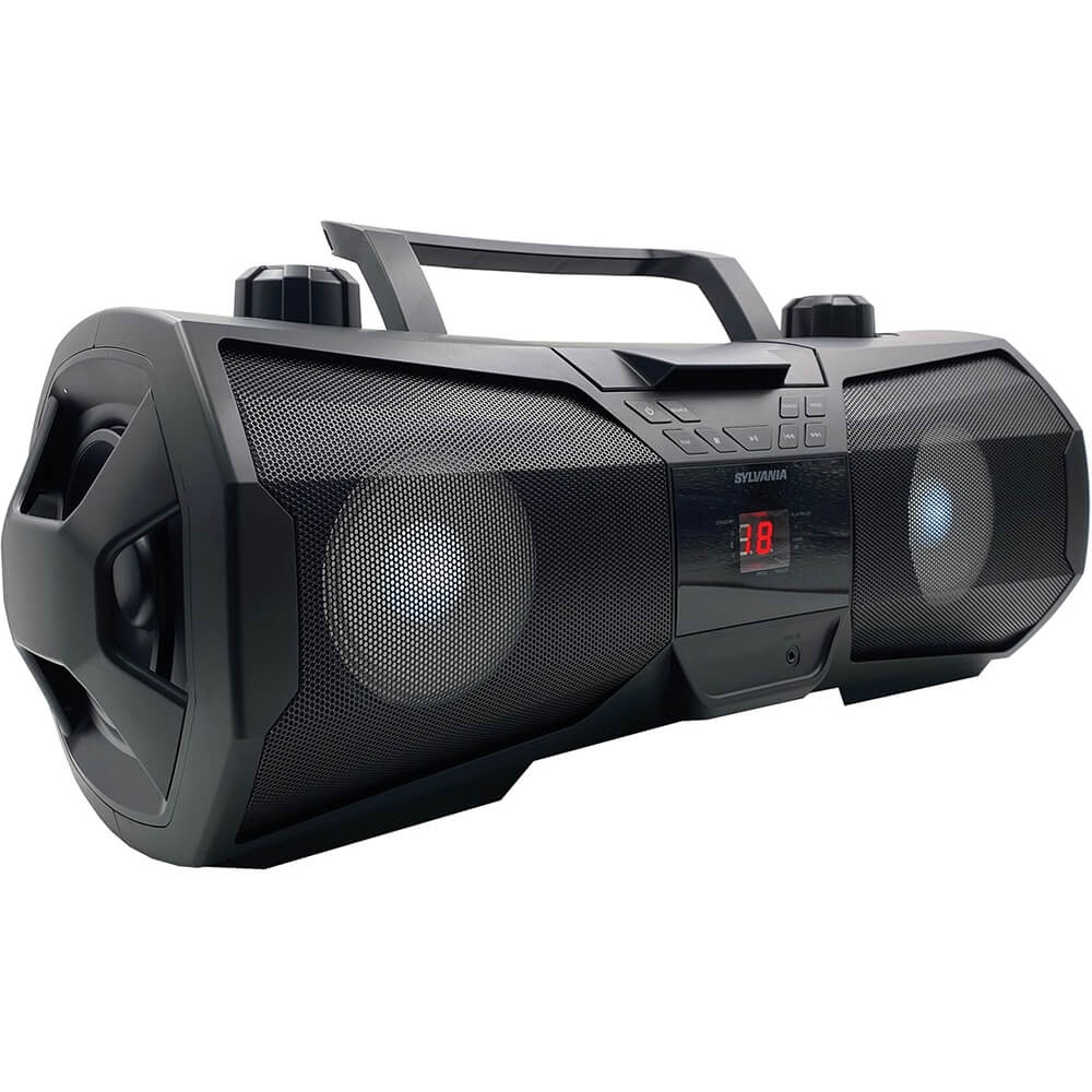 CD Player Boombox CDCDRCDRW Portable wBluetooth USB AMFM Radio Aux LineInput Headset Jack Foldable Carrying Handle and LED Light Phantom Black
