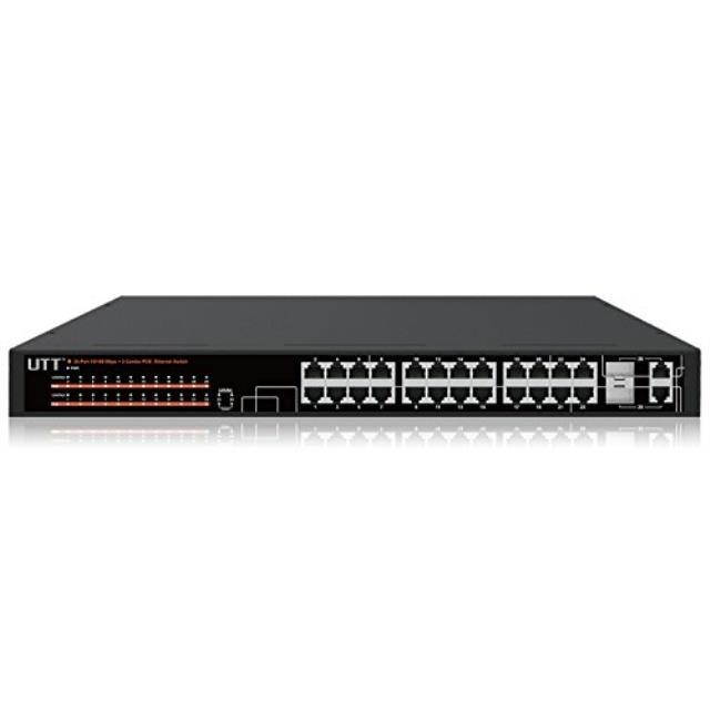 UTT S1242P 24-Port Unmanaged Fast Ethernet PoE Switch, 24 PoE Ports 260W, 802.3af/at, Additional 2-Combo Ports Gigabit for Uplinks, Ideal for IP Cameras