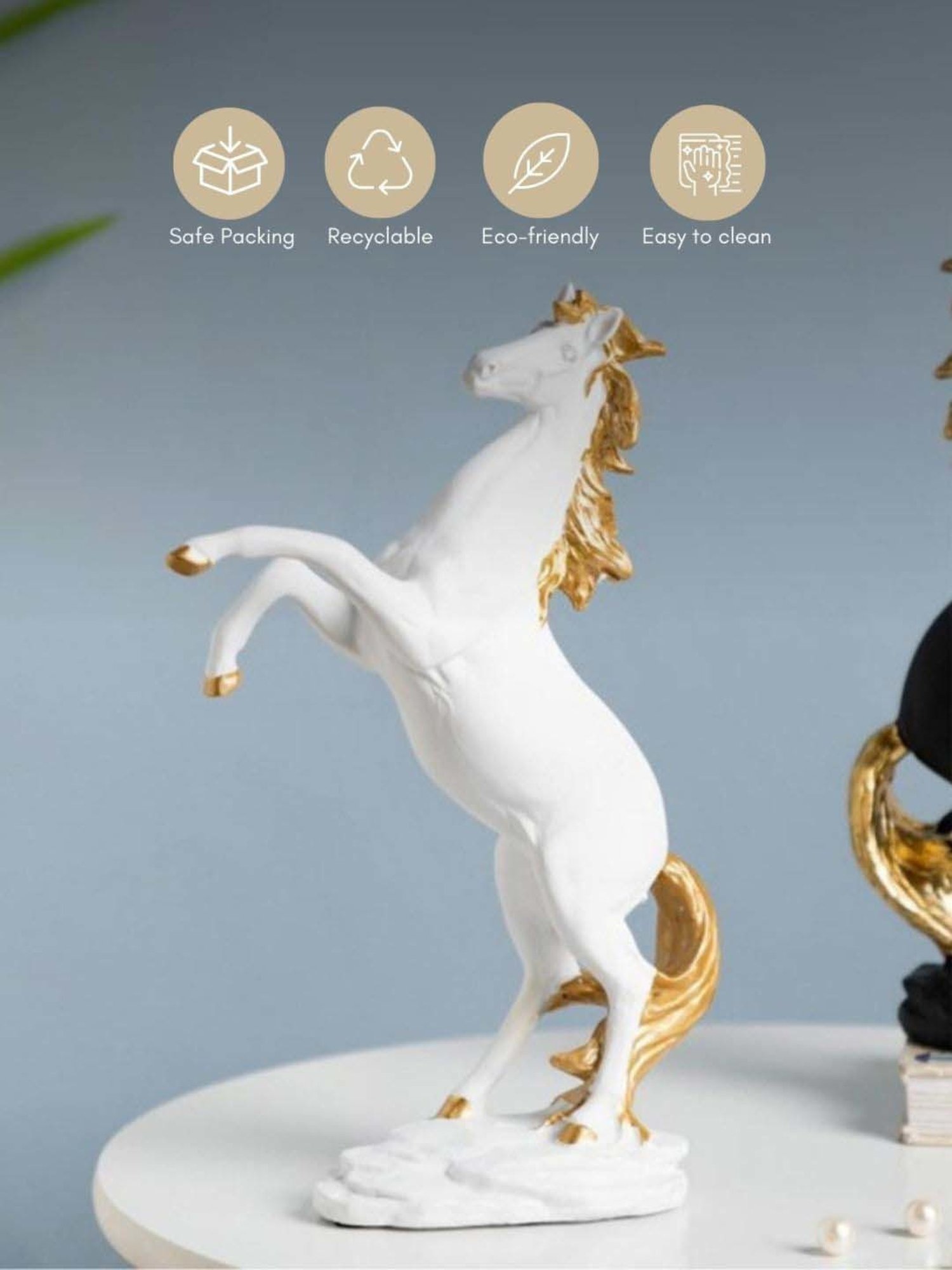 Nestasia Durable White Resin Made Horse Sculpture With A Metallic Gold Mane I Perfect For Gifting