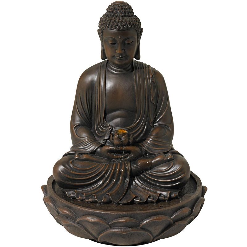John Timberland Asian Zen Buddha Outdoor Water Fountain with Light LED 27 1/2" High Meditating Table Desk Yard Garden Patio Home