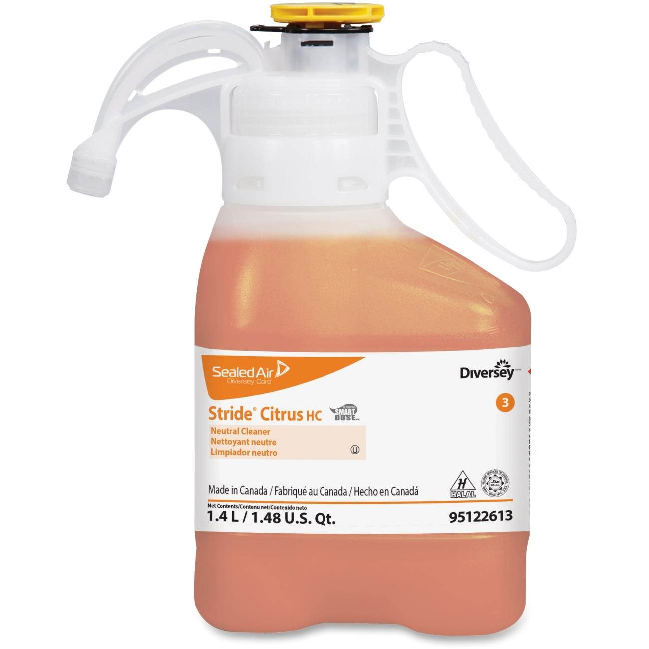 Diversey Stride Citrus HC Neutral Cleaner - Concentrate Liquid - 0.37 gal (47.34 fl oz) - Citrus Scent - 1 Each - Orange