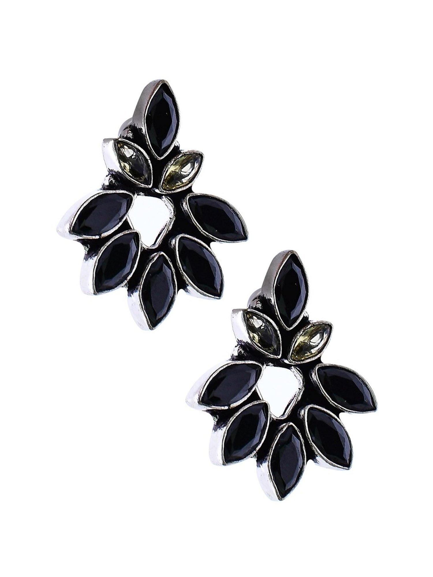 Imli Street Black Silver Tone Stone-Studded Handcrafted Stud Earrings