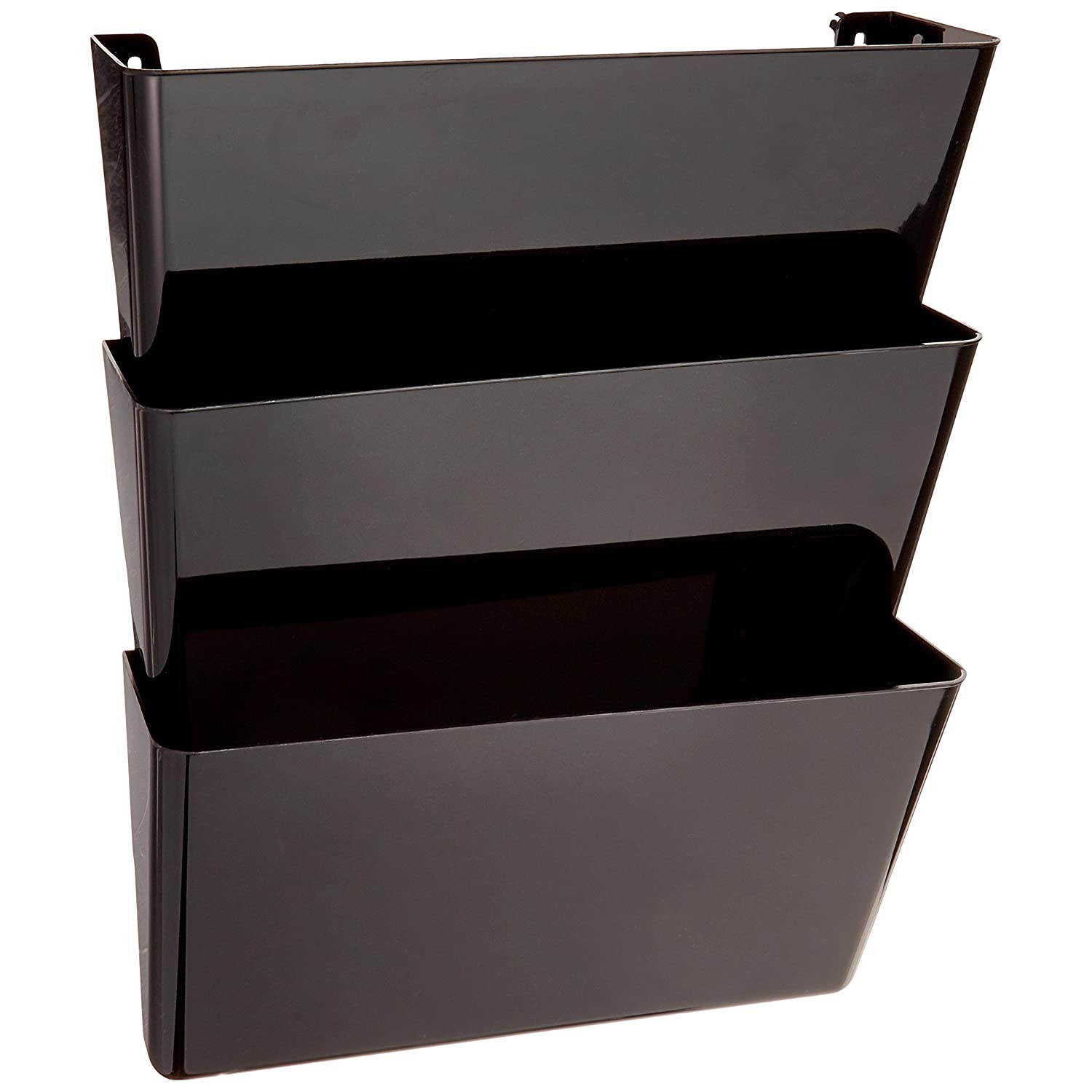 Deflecto 93604 Sustainable Office DocuPocket, Recycled Content, Wall File Organizer, Stackable, Letter Size, Black, Set of 3, 13"W x 7"H x 4"D