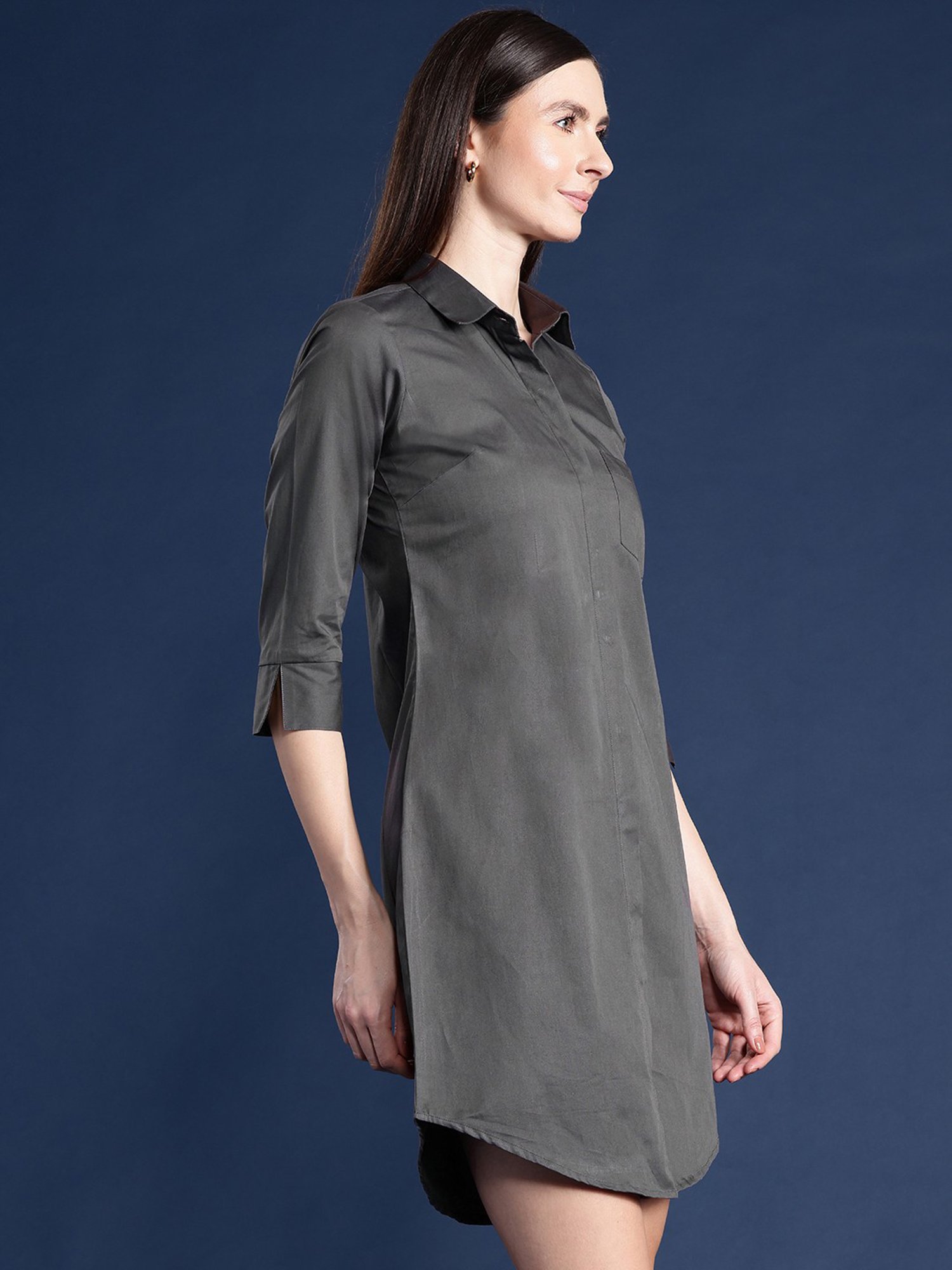 Hancock Grey Cotton Regular Fit Shirt Dress
