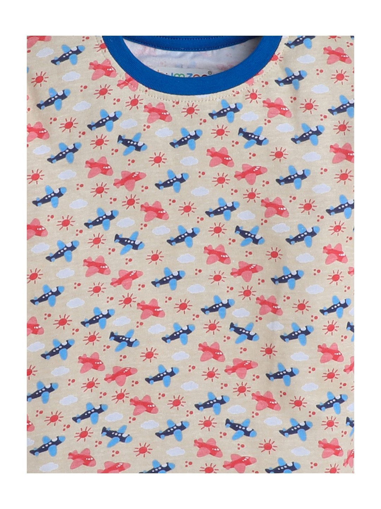 Bumzee Kids Light Beige & Royal Blue Printed T-Shirt with Shorts