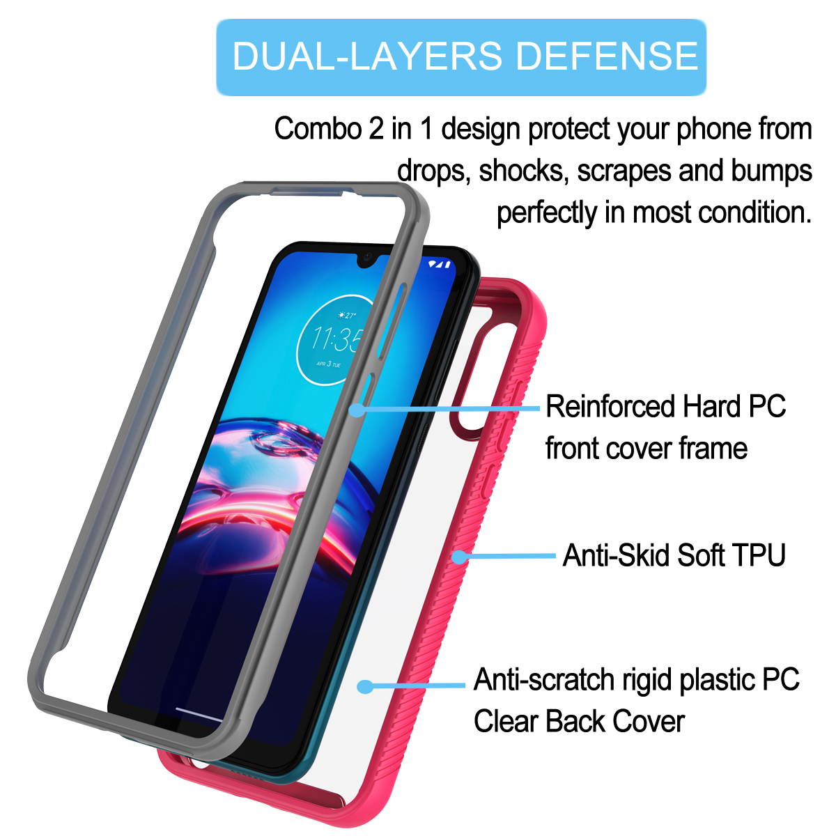 Moto E 2020 Case, Motorola Moto E2020 Phone Case, Tekcoo Shock Absorbing Rugged Shockproof Crystal Clear Hard Case Full Body Protective Sturdy Cover TPU Shell Bumper Cases for Moto E 2020, White