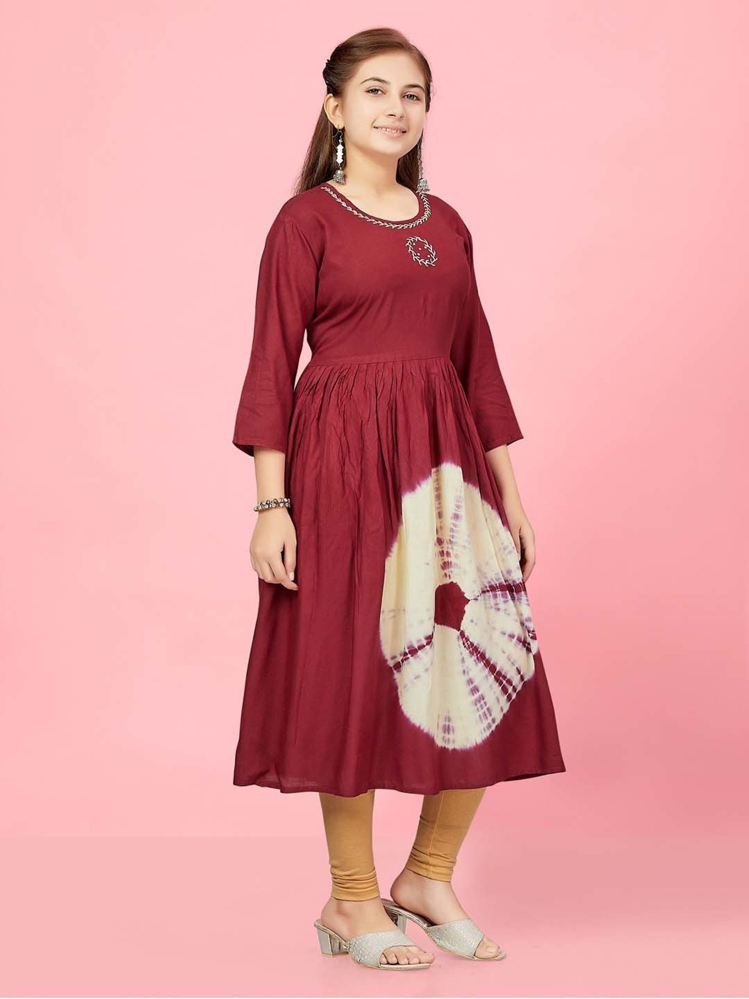 Aarika Kids Maroon Cotton Printed Kurti