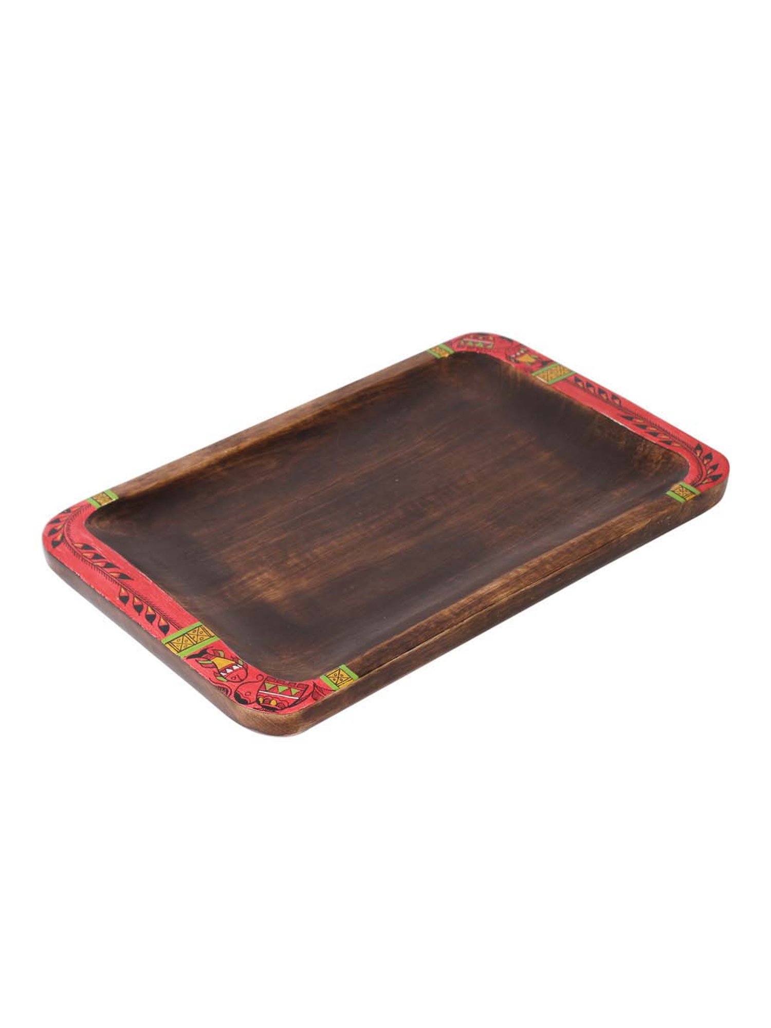 VarEesha Hand Painted Mango Wood Rectangle Tray - Set of 1