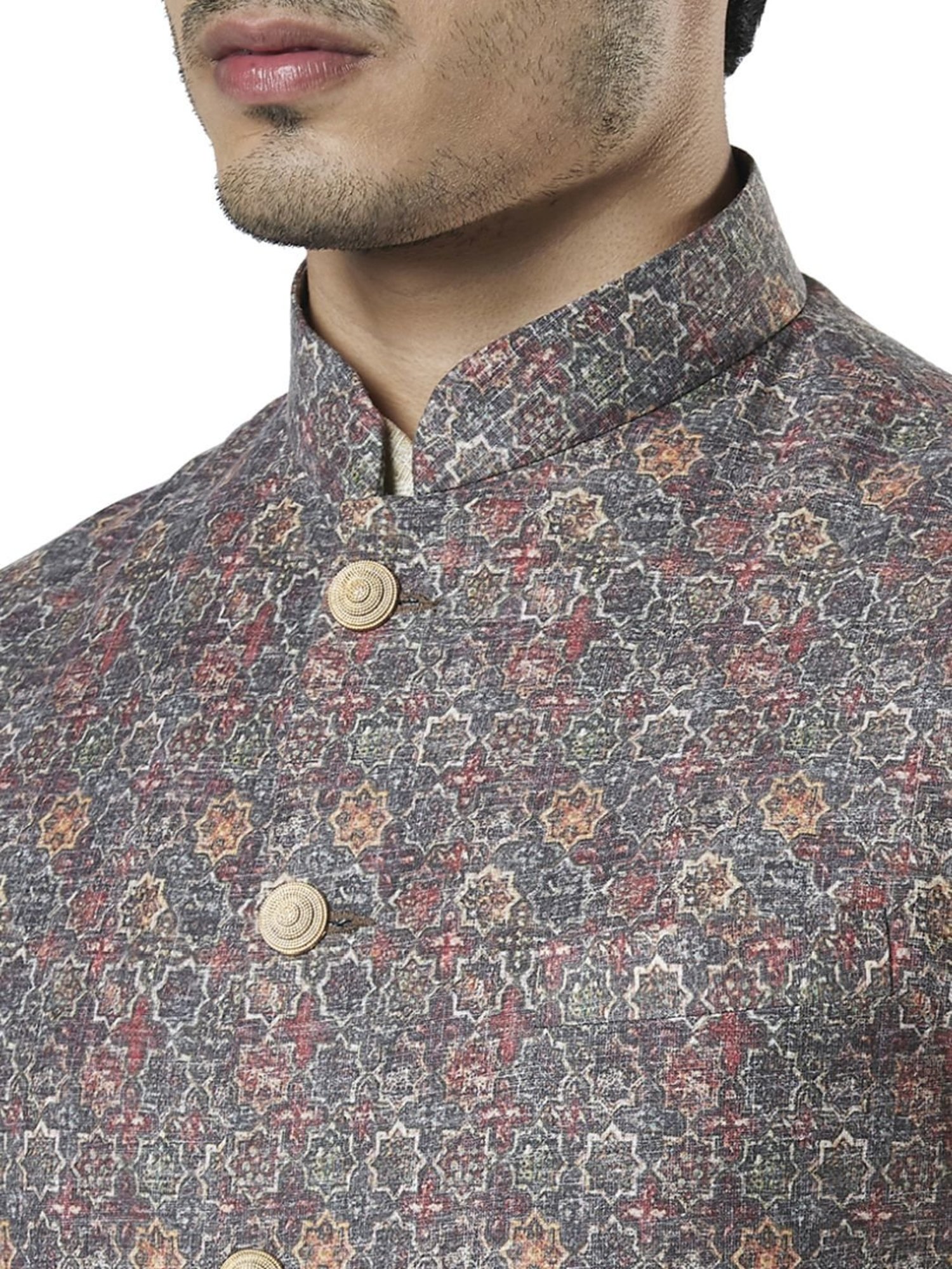Ethnix By Raymond Multi Regular Fit Printed Nehru Jacket