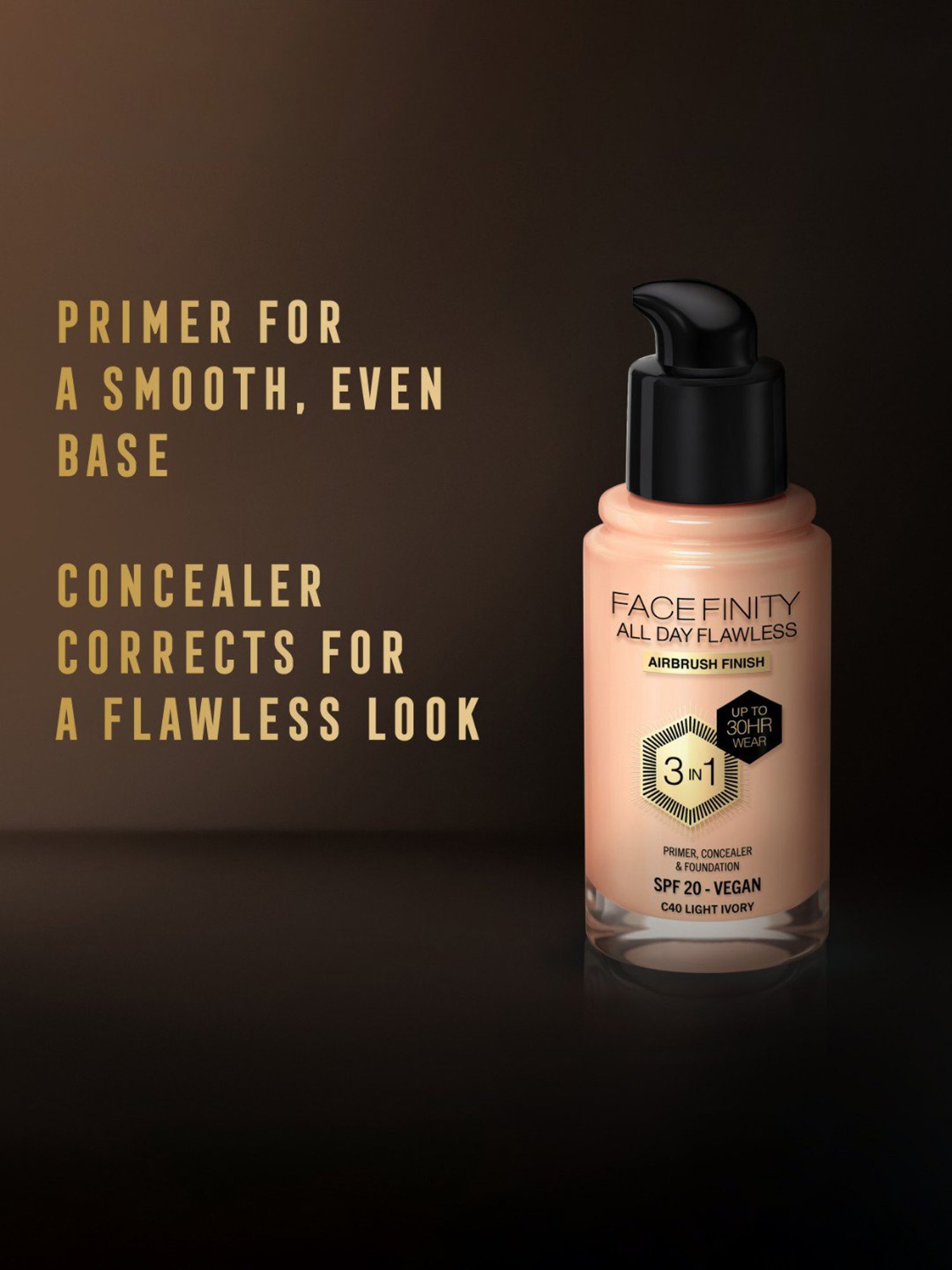 Max Factor Facefinity All Day Flawless 3 In 1 Foundation SPF 20 C40 Light Ivory - 30 ml