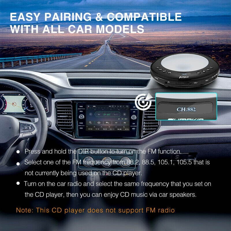 Portable CD Player w/ earphones Compact Disc CD Player Anti-Skip FM Transmitter