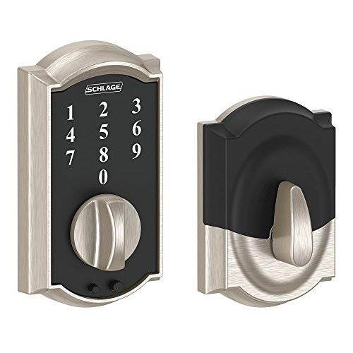 schlage touch camelot deadbolt satin nickel be375 cam 619