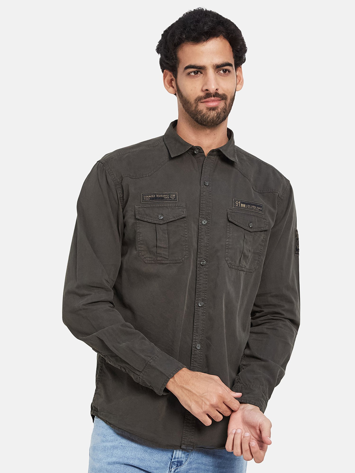 METTLE Olive Regular Fit Shirt