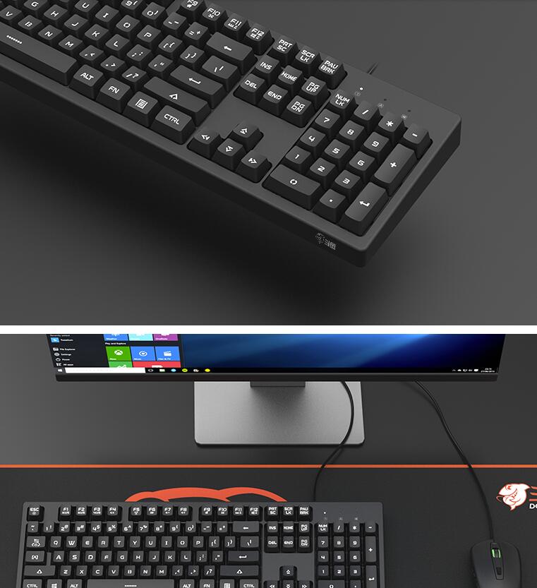 Ajazz DKS100 Quiet Keyboard, DOUYU White Backlit Mechanical Feel Membrane Gaming Keyboard, Wired 104 Keys for Gaming Office and Typing