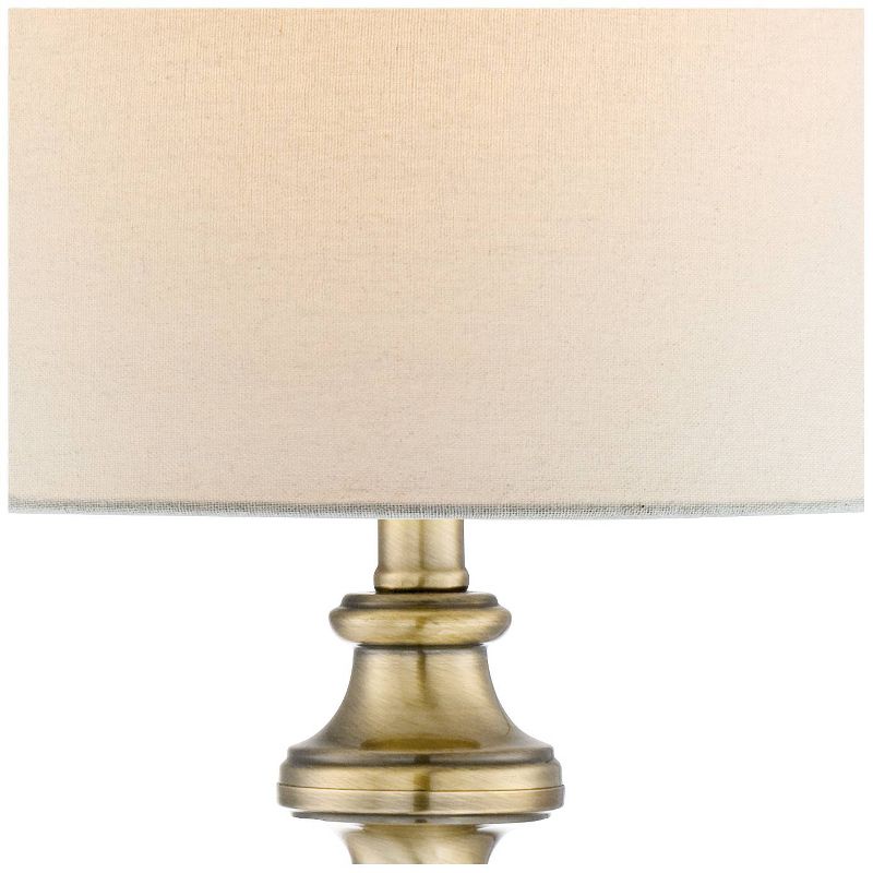 Regency Hill Traditional Table Lamp Antique Brass Candlestick White Fabric Drum Shade for Living Room Family Bedroom Bedside