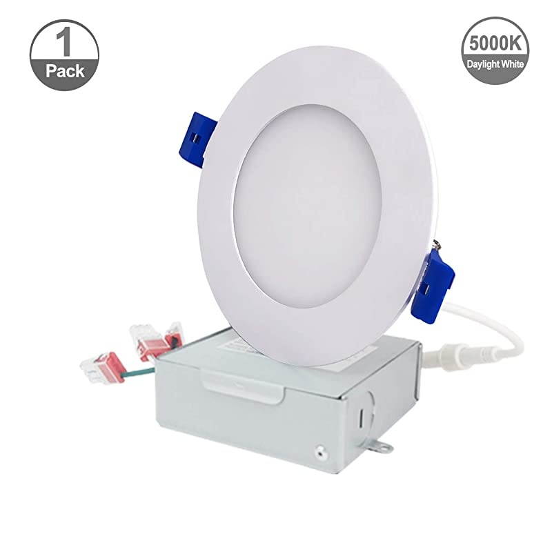 LED Recessed Low Profile Slim Panel Light with Junction Box Air Tight 4 inch 9W 550 Lumens 5000K Daylight White CRI80+ Dimmable cETLus Listed Energy Star Certified 1 Pack