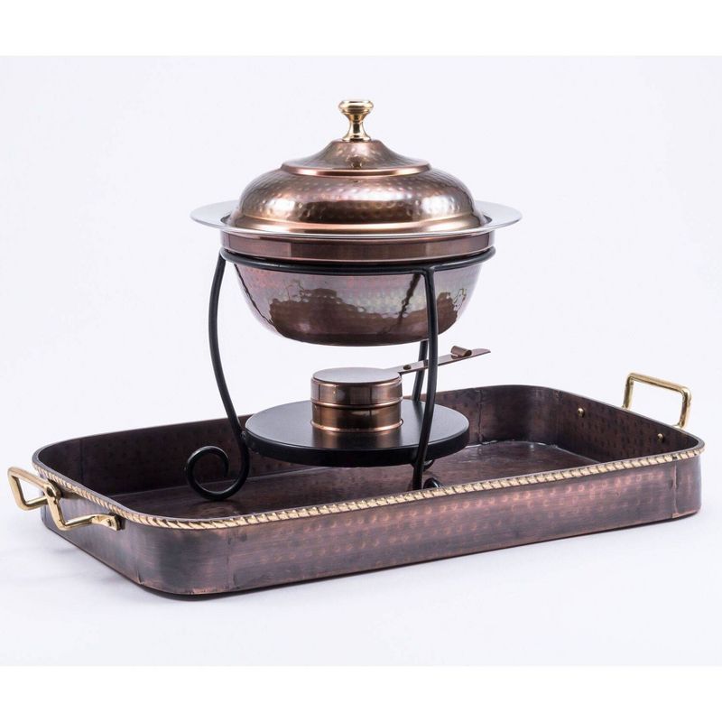 Old Dutch 18" x 10.5" Iron Antique Serving Tray with Brass Handles Copper