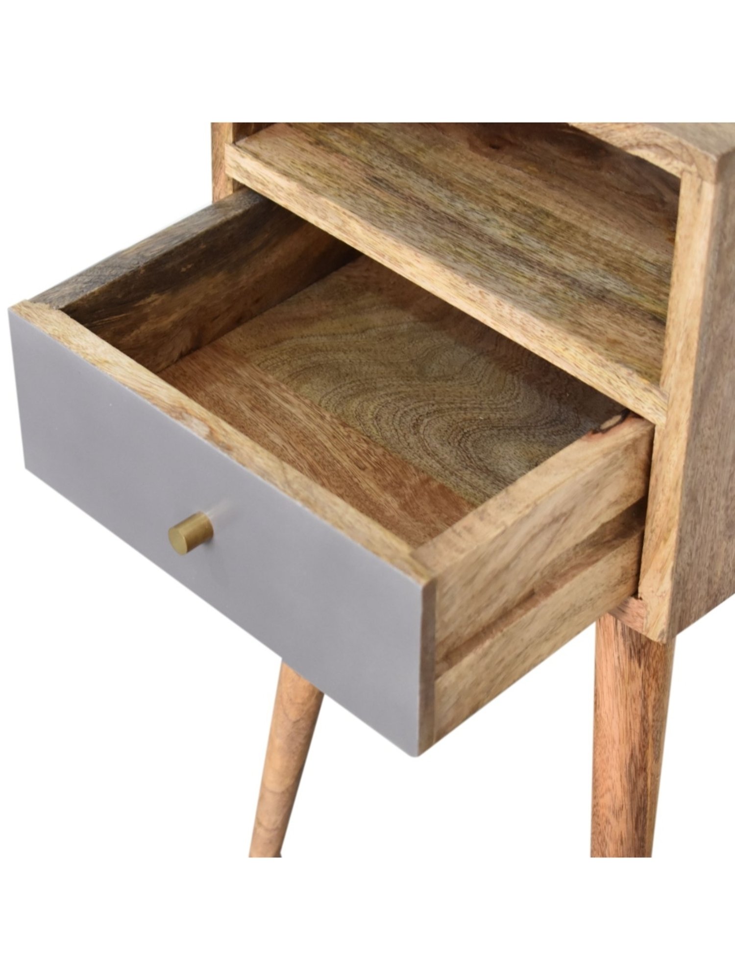 Artisan Furniture Solid Brown Mango Wood Side Table Slate Grey Finish