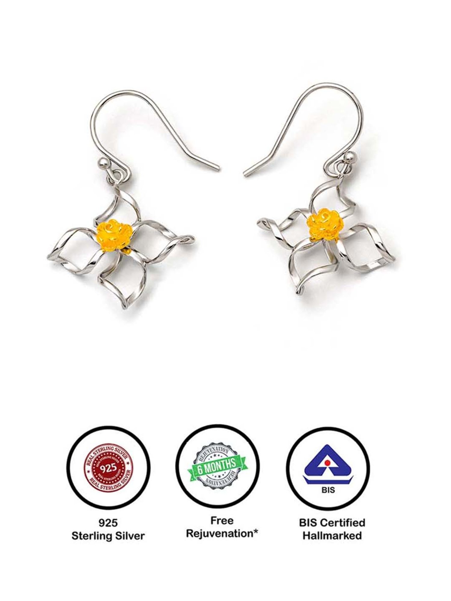 Silberry 925 Sterling Silver 18k Gold Plated Two Tone Silver Daffodil Drop Earrings for Women
