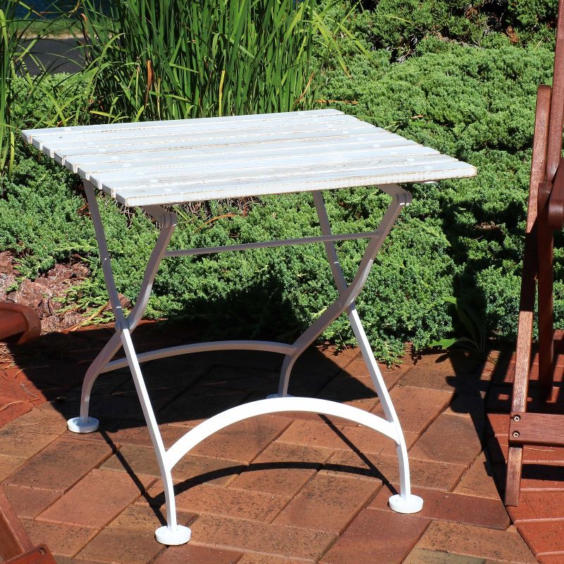 Sunnydaze Indoor/Outdoor European Chestnut Wood Folding Square Patio Accent Side Table - 20" - White