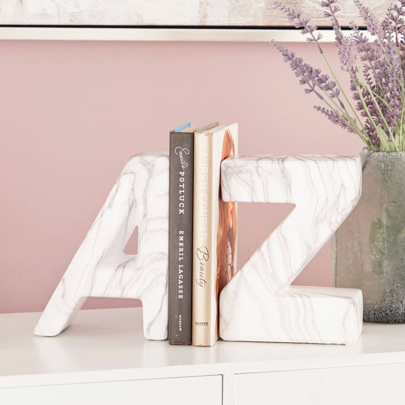 Set of 2 Contemporary Dolomite Bookends White - CosmoLiving by Cosmopolitan