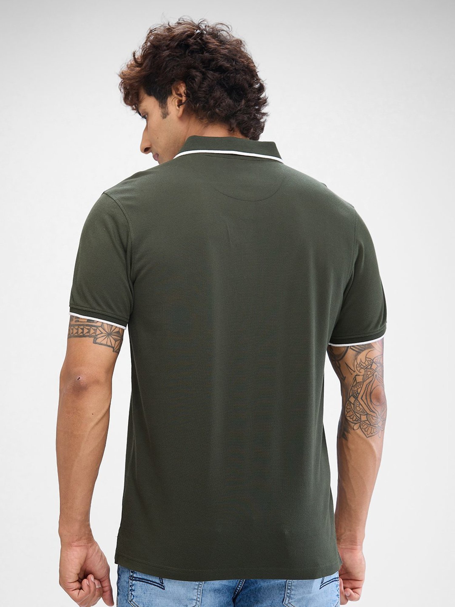 Spykar Green Slim Fit Polo T-Shirt