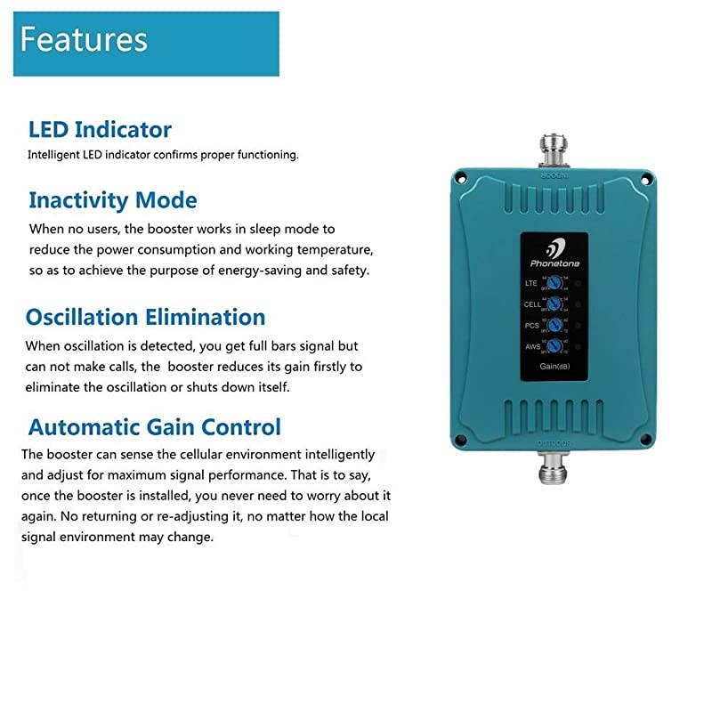 Band Cell Phone Signal Booster Repeater Amplifier for Home and Office - Supports All US Carriers 3G 4G LTE - Band 2/4//12/13/17 Booster and Power Supply Only(Without Antennas)