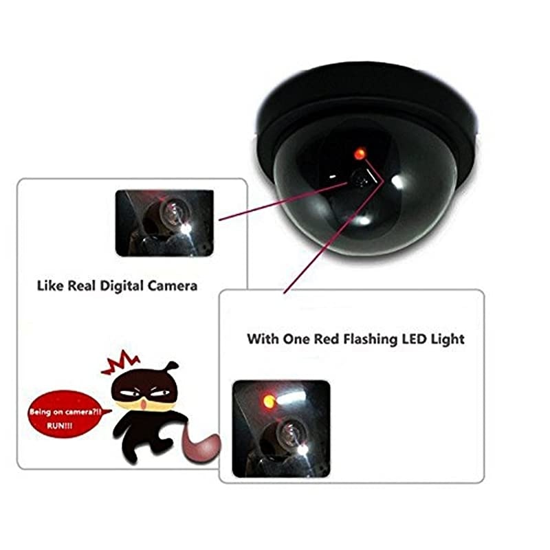 Dummy Fake Security CCTV Dome Camera with Flashing Red LED Light With Security Alert Sticker Decals SD4 4 Packs Black