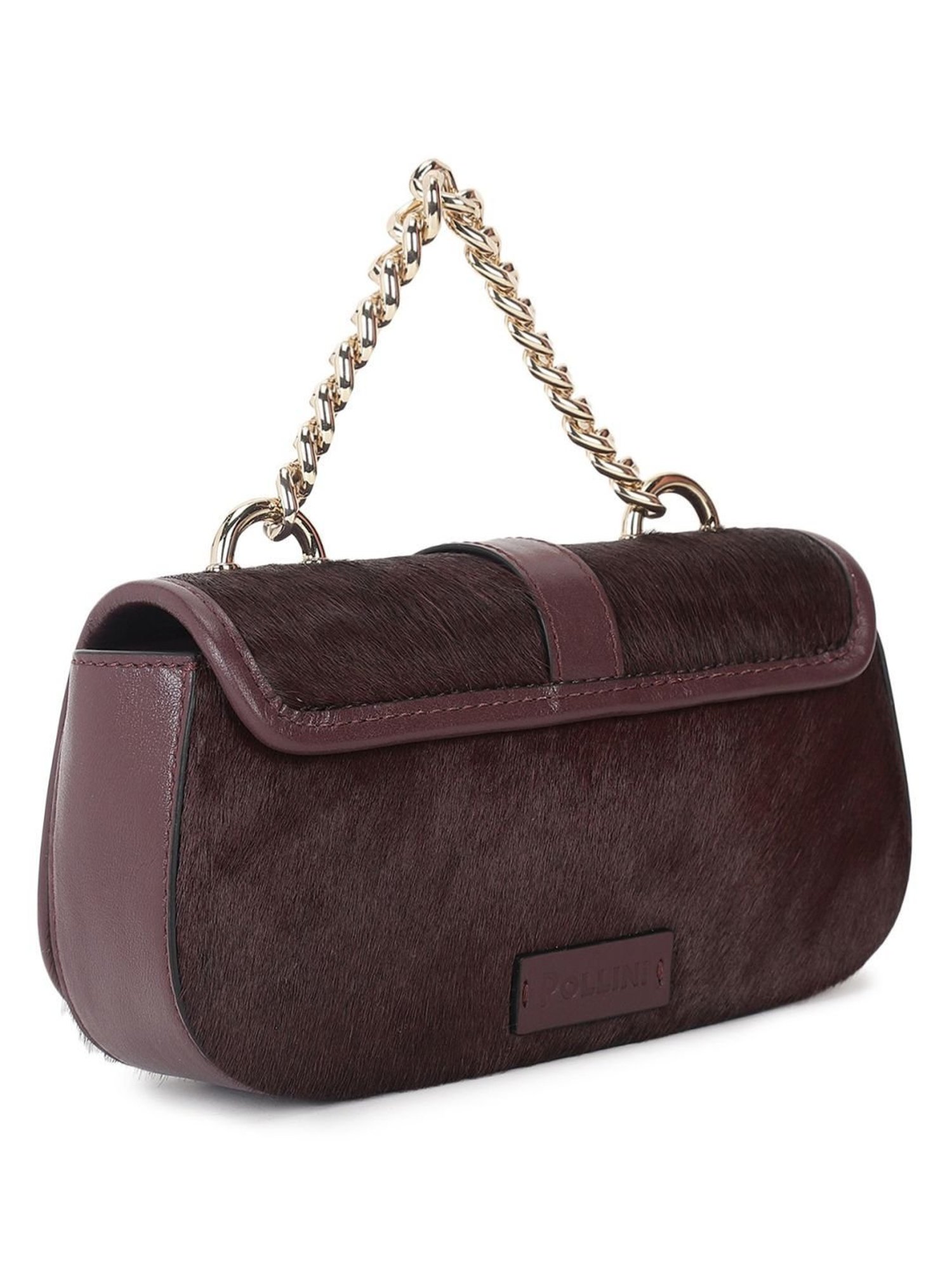 Pollini Purple & Brown Fur Medium Cross Body Bag