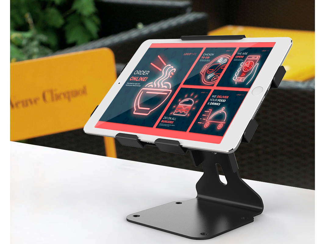 Beelta Tablet Stands Adjustable for 9.7''-12.9'', Compatible with all series of iPad, iPad Air and iPad pro, Business Desktop Retai POS iPad Stand for Desk, Key locked, Metal, Black