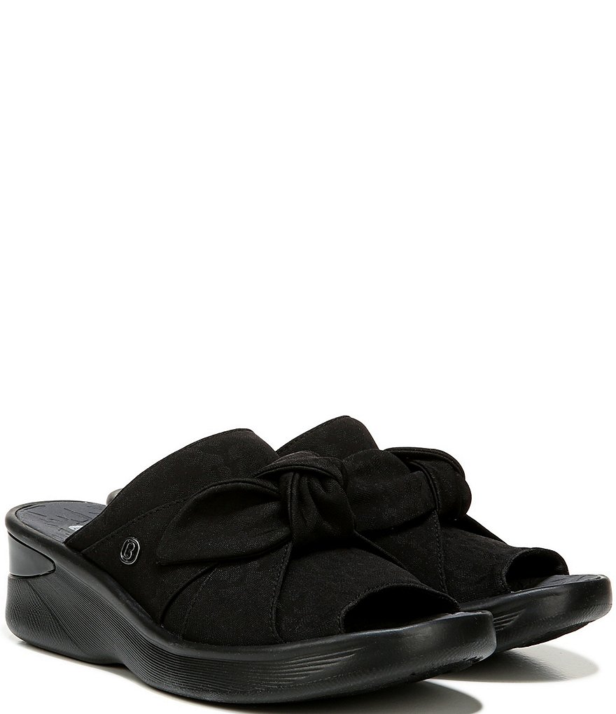 Bzees Smile Knit Bow Detail Washable Wedge Slide Sandals
