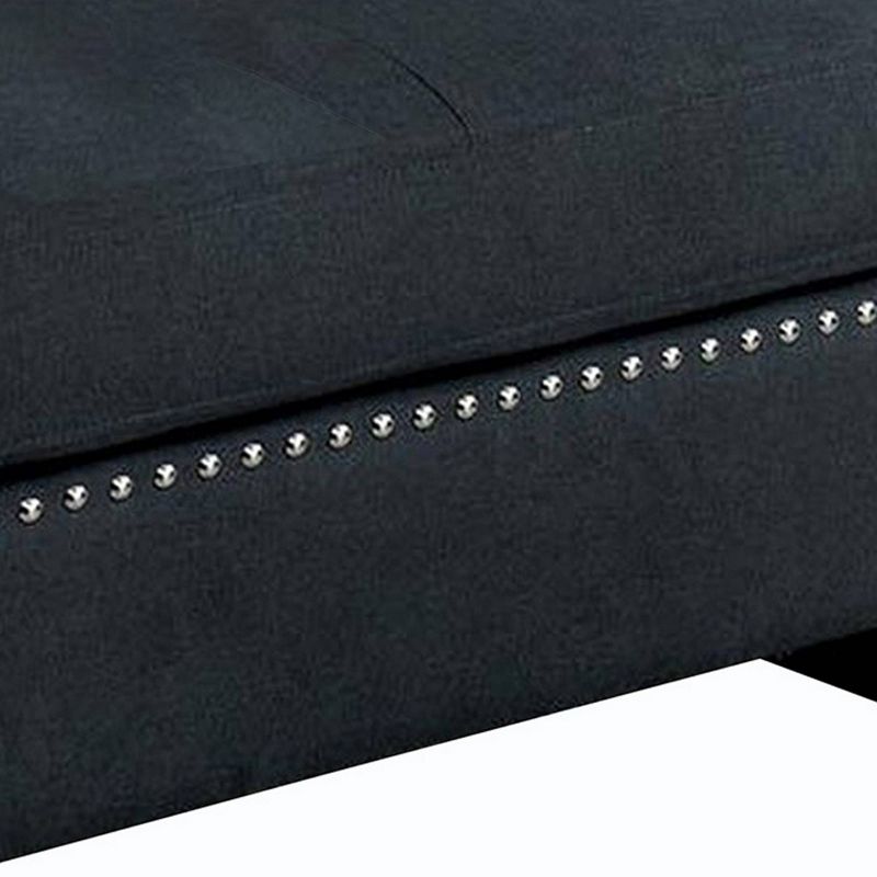 Nailhead Trim Fabric Upholstered Ottoman with Box Cushion Seat Dark Gray - Benzara