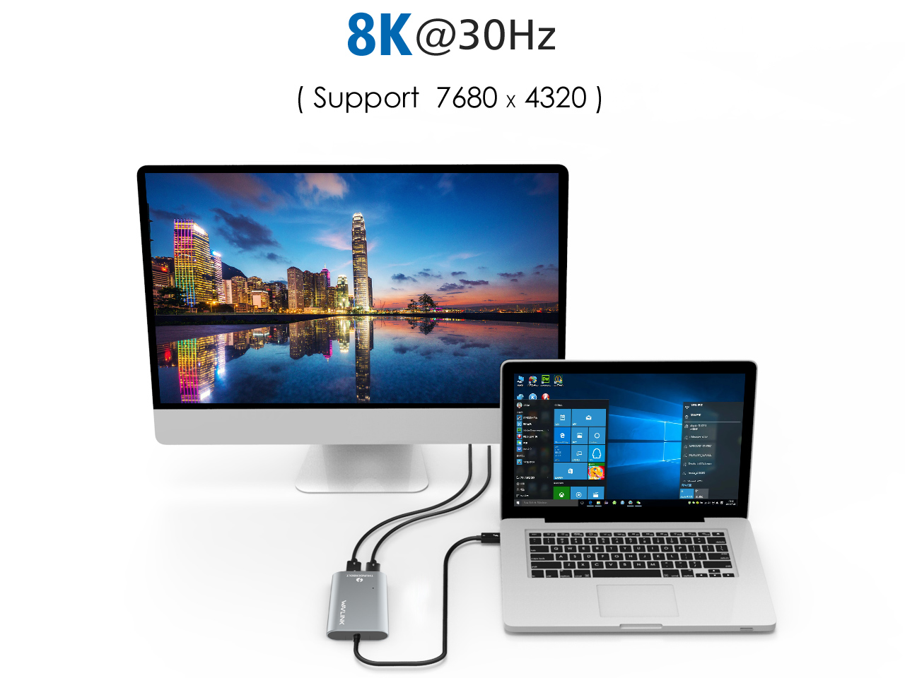 ?Intel Certified?Wavlink Thunderbolt 3 to Dual DisplayPort 8K Adapter, Support up to 8K(7680 x 4320) @30Hz, Dual4K@60Hz, or FHD@144KHz Resolution, Up to 40Gbps Compatible with Mac and Windows Systems
