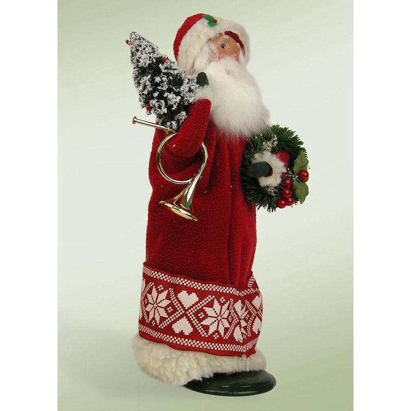 Byers Choice 13.5" Nordic Santa with Frosted Christmas Tree, French Horn and Wreath Christmas Figure