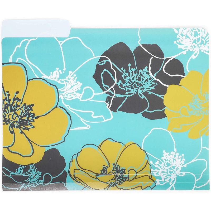 Paper Junkie 6-Pack Floral Plastic File Cabinet Folders with 1/3 Cut Tab A4 Letter Size Document 11.5 x 9 in