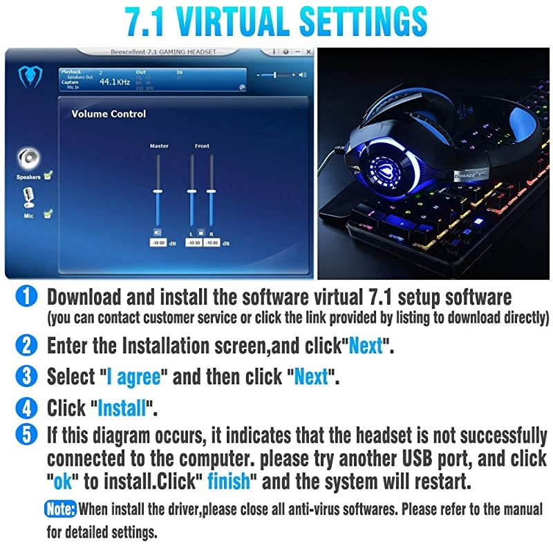 USB Gaming Headset for PC 71 Surround Sound Computer Gaming Headphones PC Headset with Noise Canceling Mic Volume Control LED Light for PC Mac Laptop