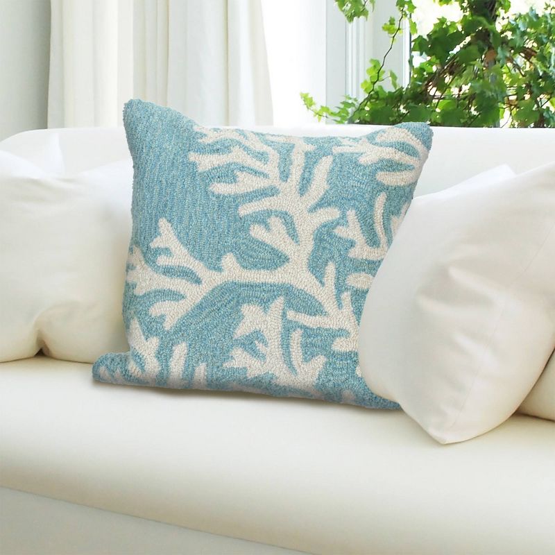 18"x18" Front Porch Coral Print Indoor/Outdoor Square Throw Pillow Aqua - Liora Manne