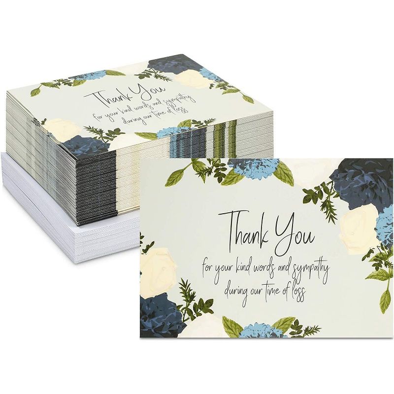 Pipilo Press 60-Pack Floral Design Thank You Cards with Envelopes for Funerals (5 x 7 Inches)